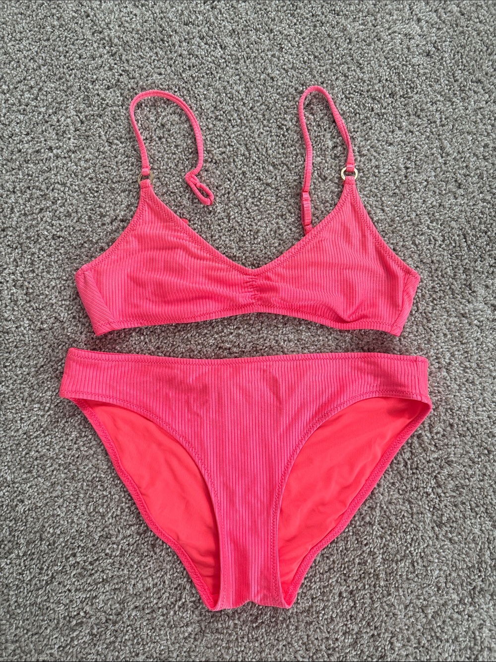 aerie Ribbed Bright Pink Bikini Set
